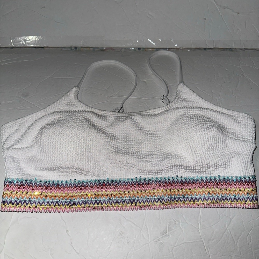 Cupshe White Spaghetti Strap Tube Top Rainbow Trim New XL Hippie Festival